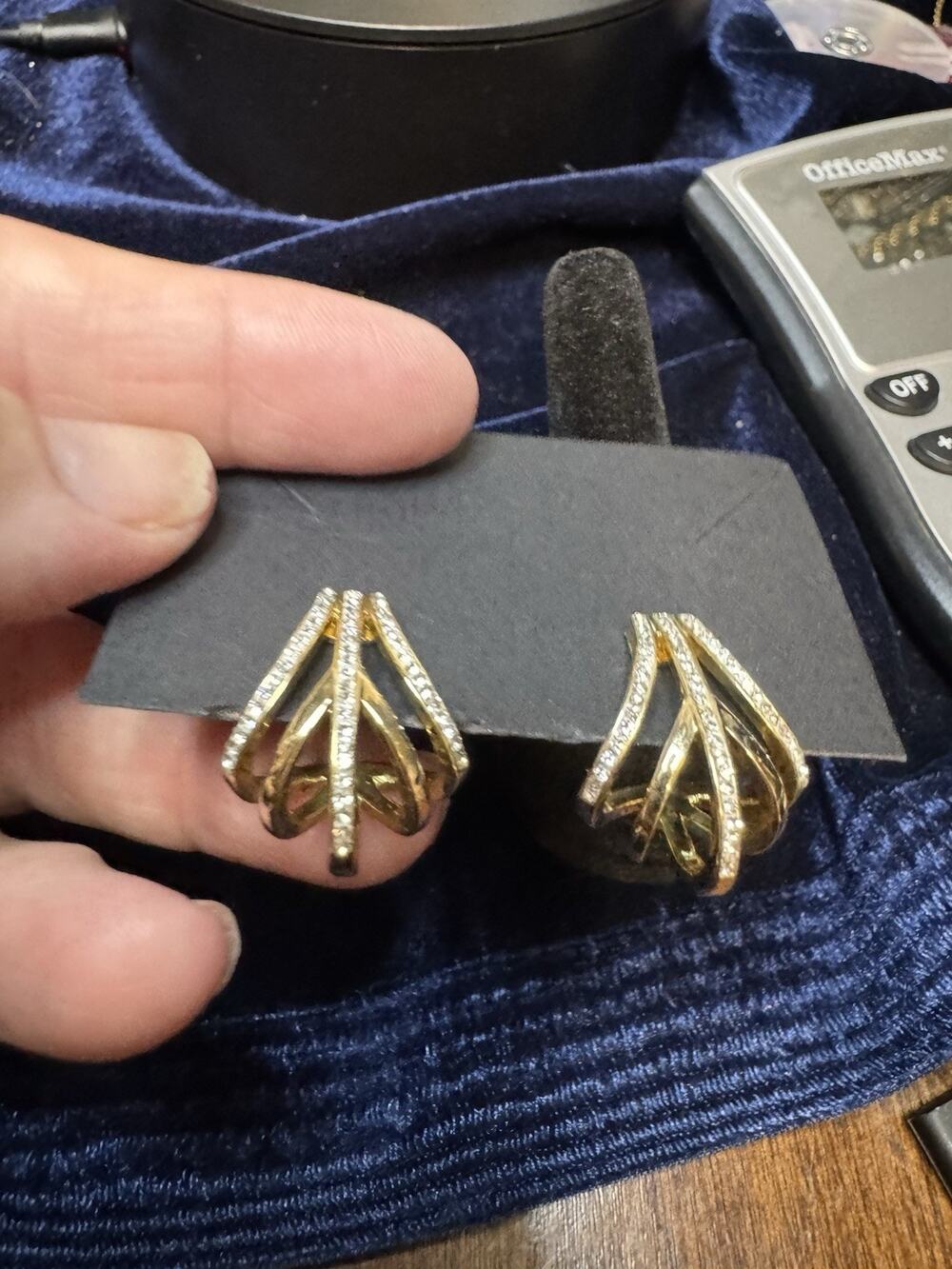 Signed Chrystina Vintage Gold Tone Rhinestone Post Earrings 1980s 1990s